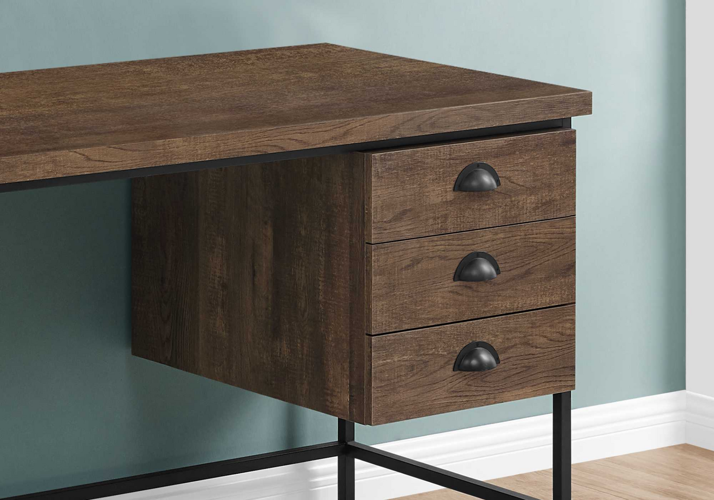 24" Brown Rectangular Computer Desk With Three Drawers