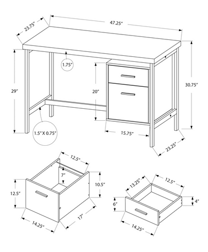 24" Grey Rectangular Computer Desk With Two Drawers