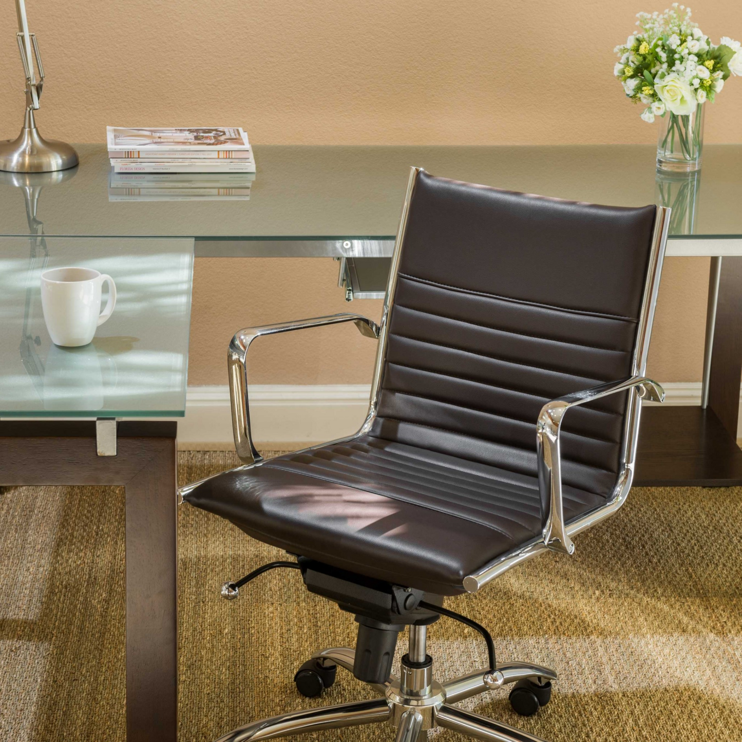 27.01" X 25.04" X 38" Low Back Office Chair In Brown With Chromed Steel Base