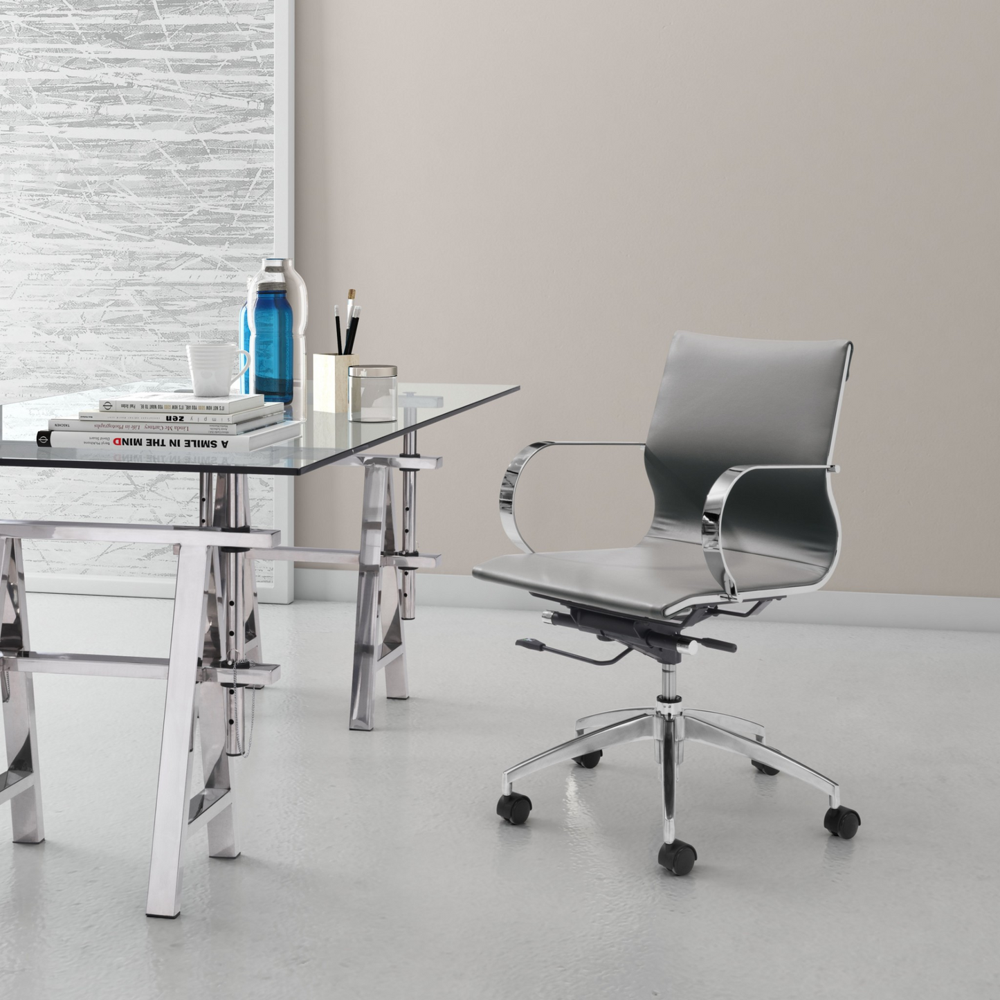 Gray Ergonomic Conference Room Low Back Rolling Office Chair