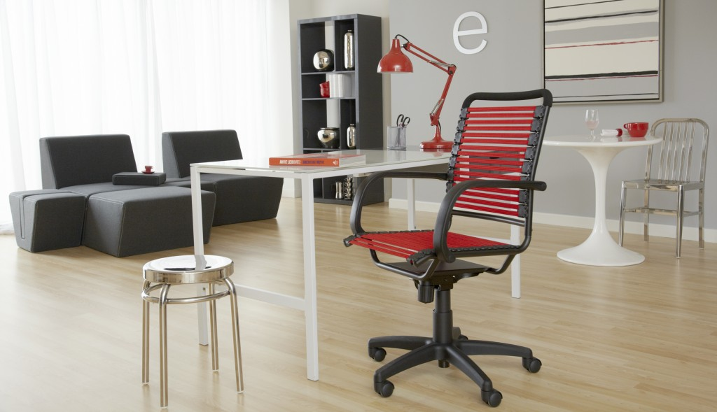 45" Black and Red Flat Bungee Cord High Back Office Chair