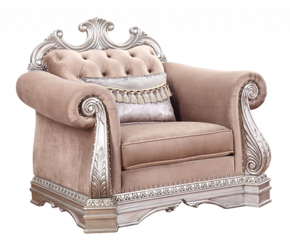 42" X 48" X 42" Velvet Antique Champagne Upholstery Poly-Resin Chair W1 Pillow