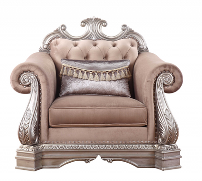 42" X 48" X 42" Velvet Antique Champagne Upholstery Poly-Resin Chair W1 Pillow