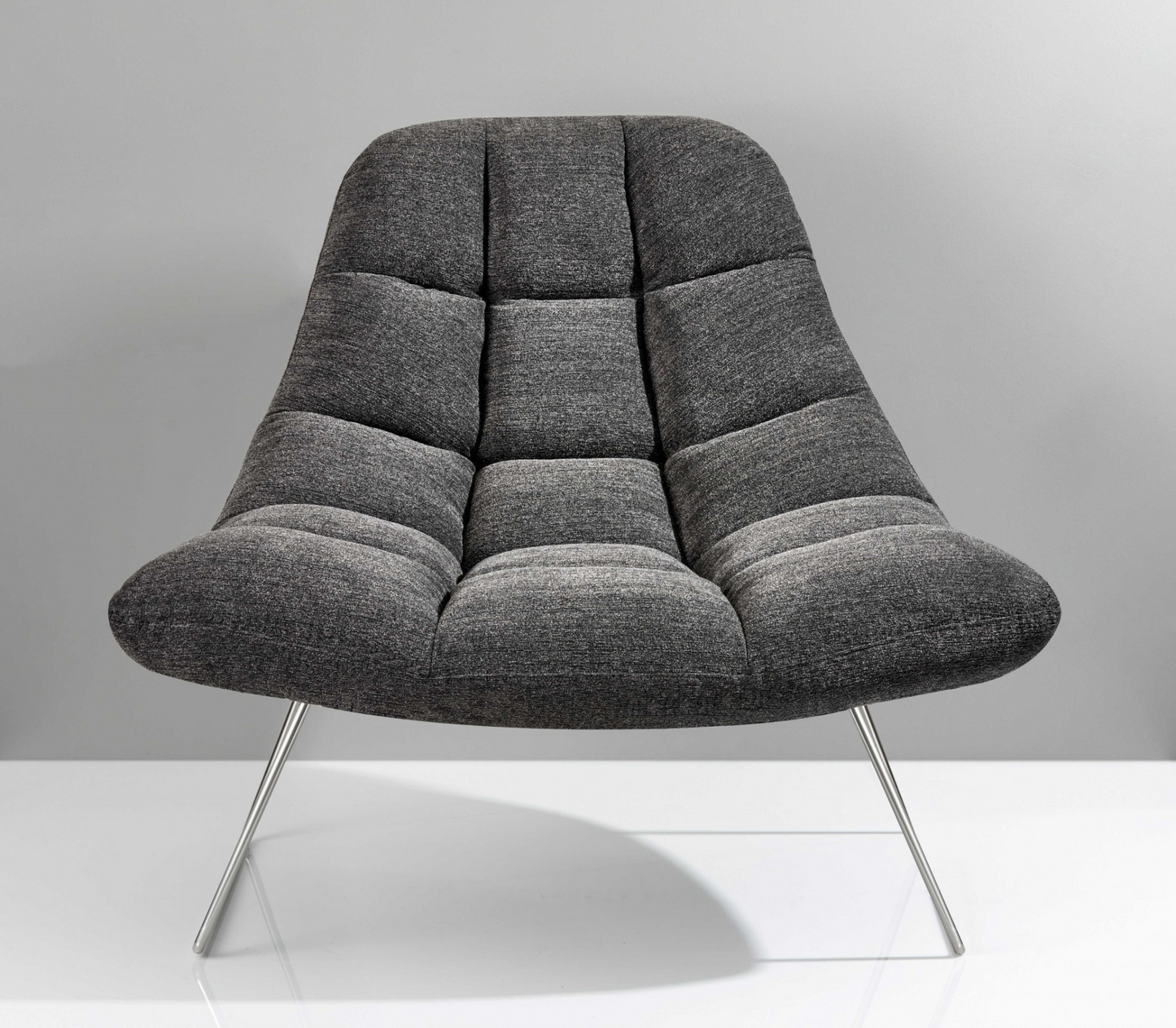 40" X 33" X 33" Dark Grey Soft Textured Fabric And Brushed Steel Chair