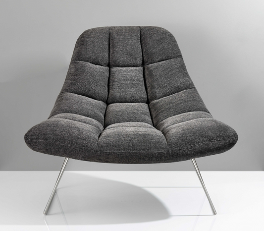 40" X 33" X 33" Dark Grey Soft Textured Fabric And Brushed Steel Chair