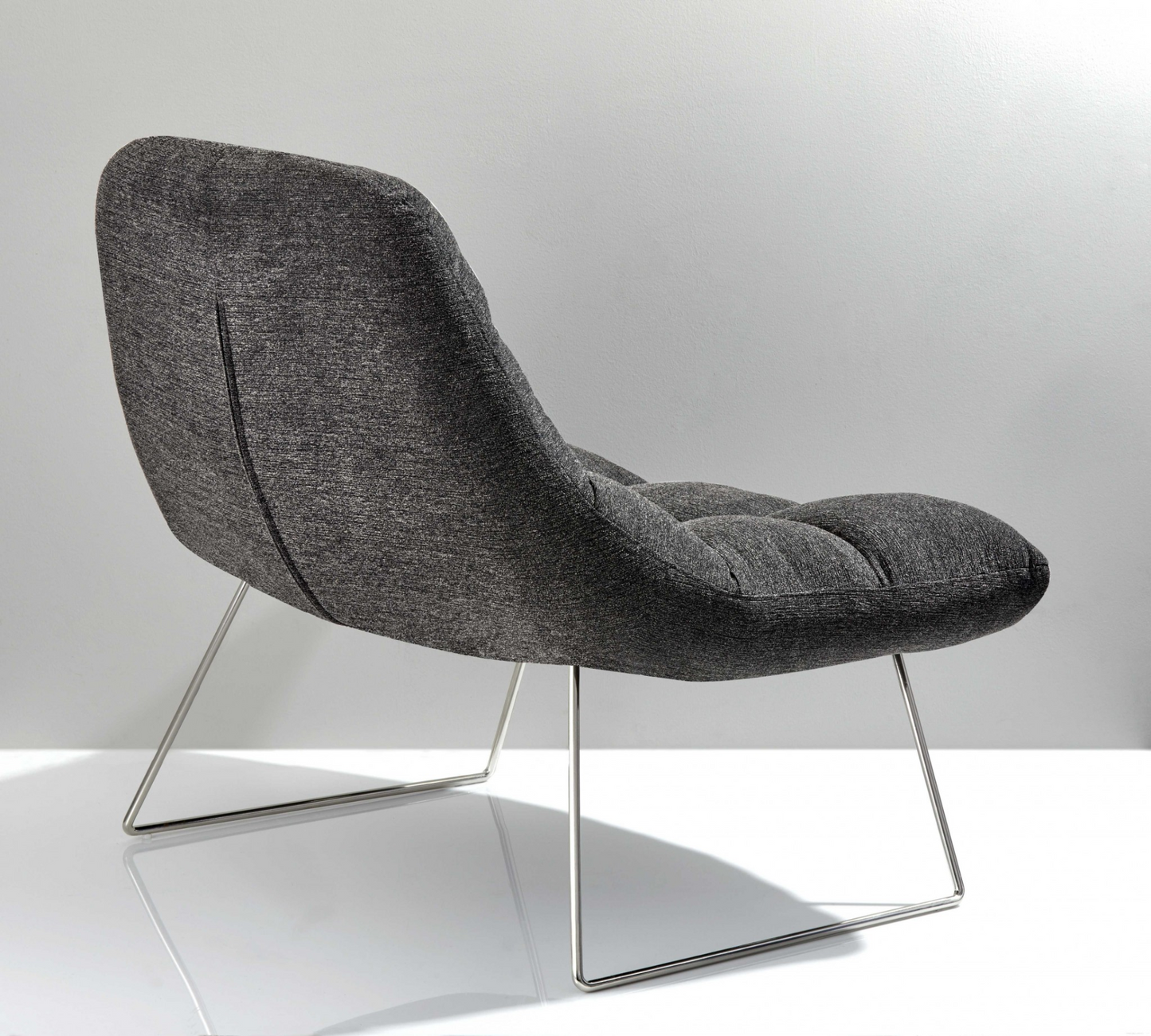 40" X 33" X 33" Dark Grey Soft Textured Fabric And Brushed Steel Chair