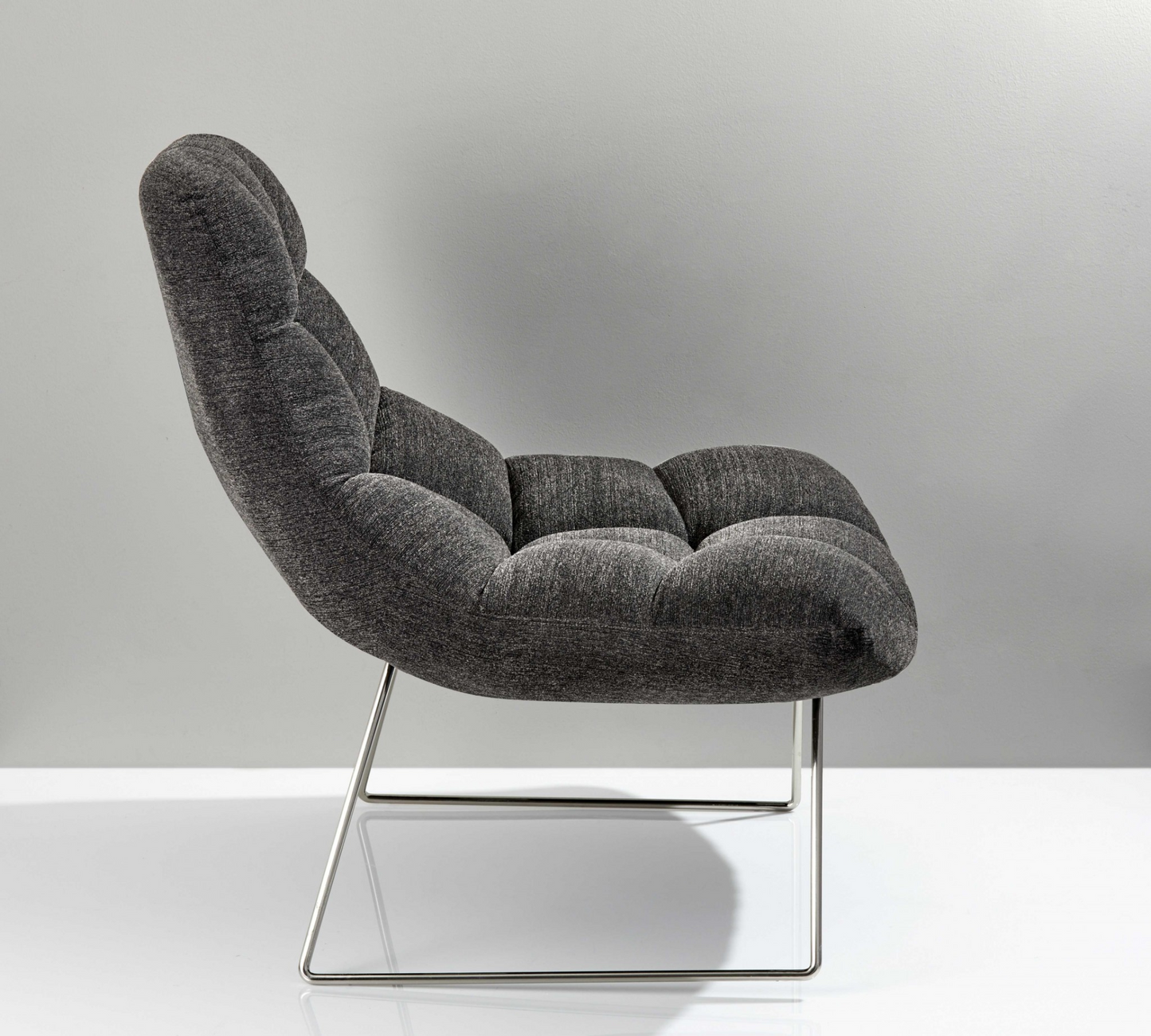 40" X 33" X 33" Dark Grey Soft Textured Fabric And Brushed Steel Chair