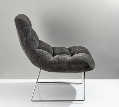 40" X 33" X 33" Dark Grey Soft Textured Fabric And Brushed Steel Chair