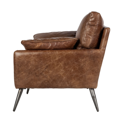 Espresso Brown Top-Grain Leather Wide Accent Chair With Wooden Frame And Iron Legs