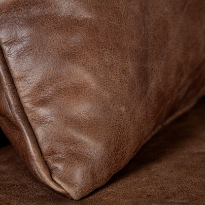Espresso Brown Top-Grain Leather Wide Accent Chair With Wooden Frame And Iron Legs