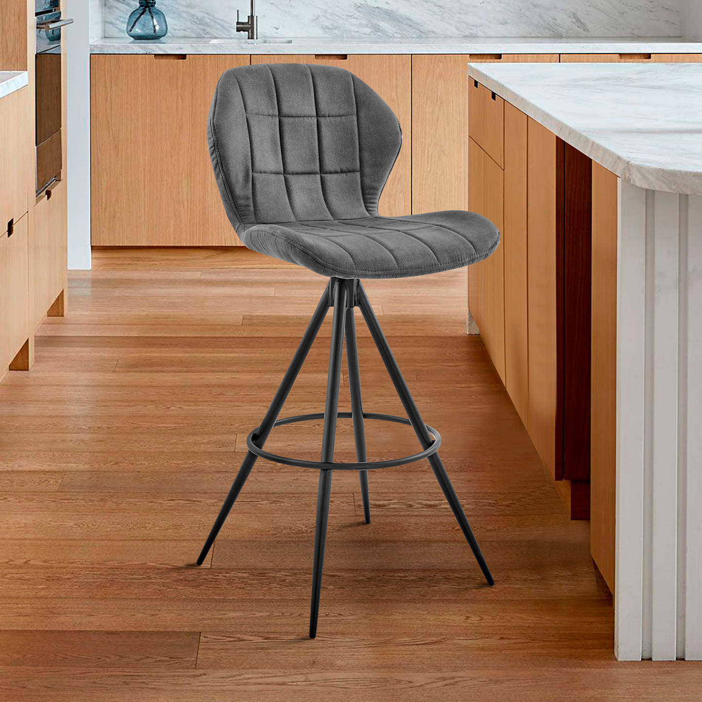 26" Charcoal Gray and Black Microfiber Squared Channel Bar Stool