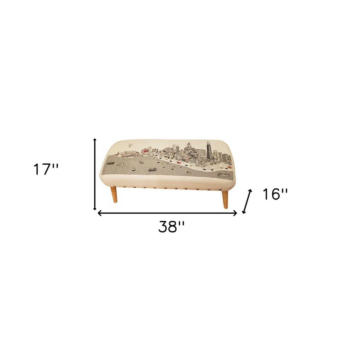 38" White Chicago Daylight Skyline Embroidered Ottoman