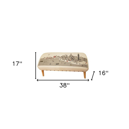 38" White Chicago Daylight Skyline Embroidered Ottoman