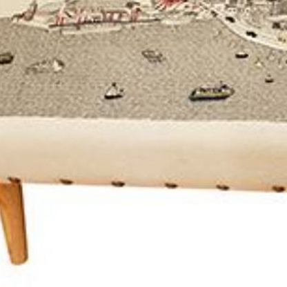 38" White Chicago Daylight Skyline Embroidered Ottoman