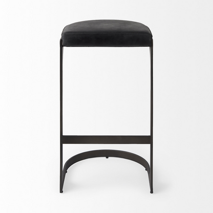 Black Leather C Shape Metal Bar Stool