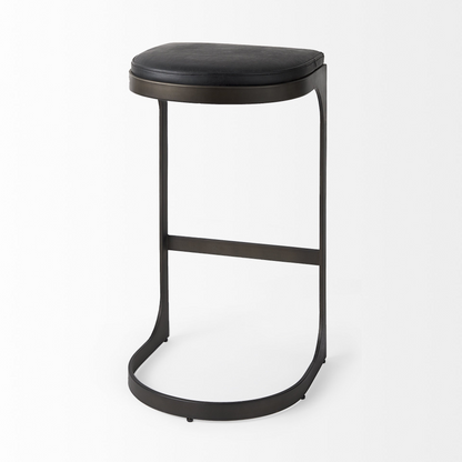 Black Leather C Shape Metal Bar Stool