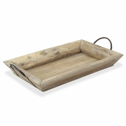 Deep Wooden Tray with Metal Handles