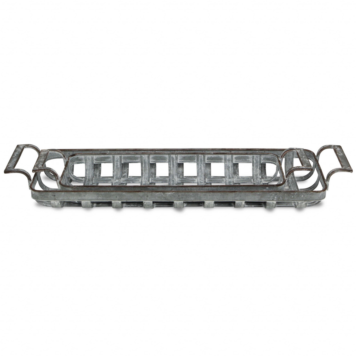 29" Gray Rectangular Metal Handmade Tray With Handles