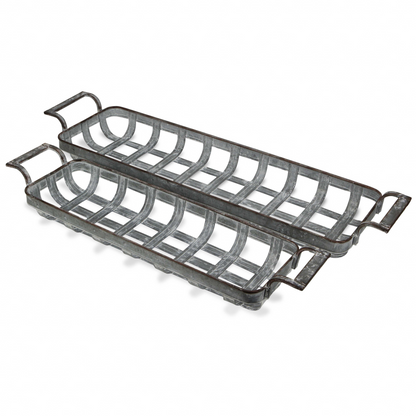 29" Gray Rectangular Metal Handmade Tray With Handles