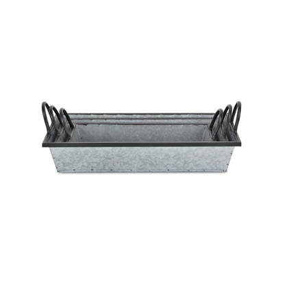 Set Of Three 18" Gray and Black Metal Handmade Trays With Handles
