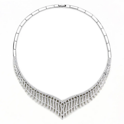 3W1412 - Rhodium Brass Jewelry Sets with AAA Grade CZ  in Clear