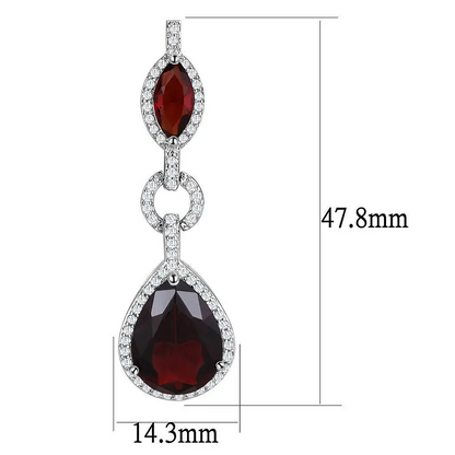 3W1423 - Rhodium Brass Jewelry Sets with Synthetic Synthetic Glass in Garnet