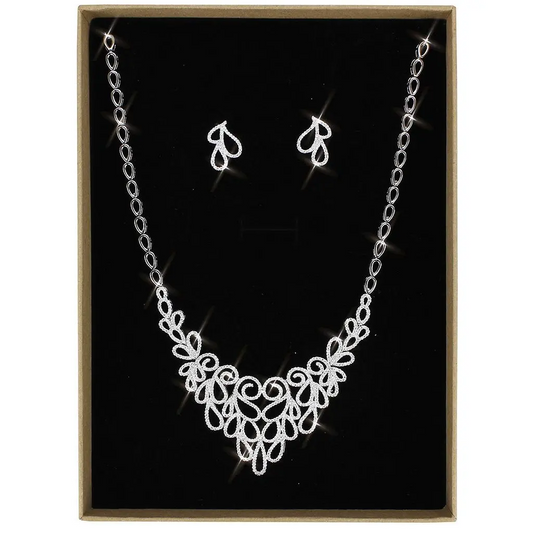 3W1426 - Rhodium Brass Jewelry Sets with AAA Grade CZ  in Clear
