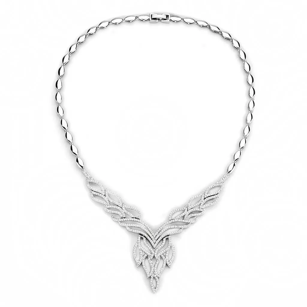 3W1418 - Rhodium Brass Jewelry Sets with AAA Grade CZ  in Clear