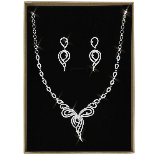 3W1431 - Rhodium Brass Jewelry Sets with AAA Grade CZ  in Clear