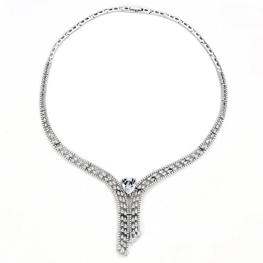 3W1434 - Rhodium Brass Jewelry Sets with AAA Grade CZ  in Clear