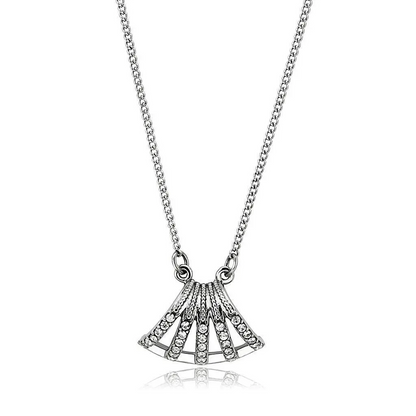 DA380 - High polished (no plating) Stainless Steel Chain Pendant with AAA Grade CZ  in Clear