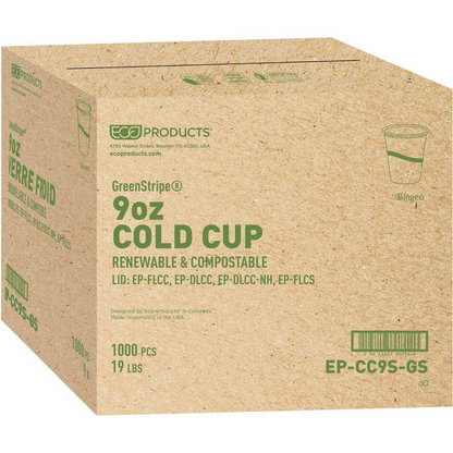 Eco-Products GreenStripe Cold Cups - 9 fl oz - 20 / Carton - Clear - Polylactic Acid (PLA) - Cold Drink
