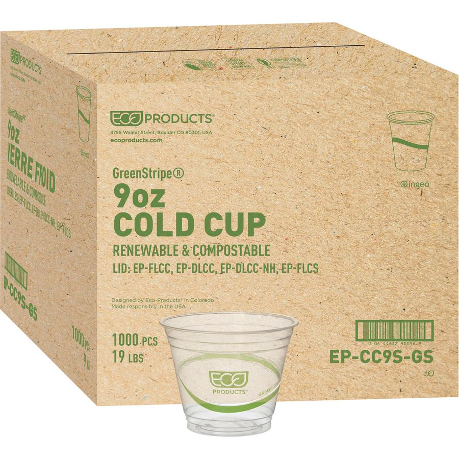 Eco-Products GreenStripe Cold Cups - 9 fl oz - 20 / Carton - Clear - Polylactic Acid (PLA) - Cold Drink