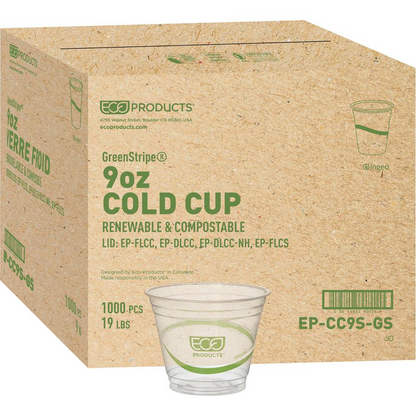 Eco-Products GreenStripe Cold Cups - 9 fl oz - 20 / Carton - Clear - Polylactic Acid (PLA) - Cold Drink