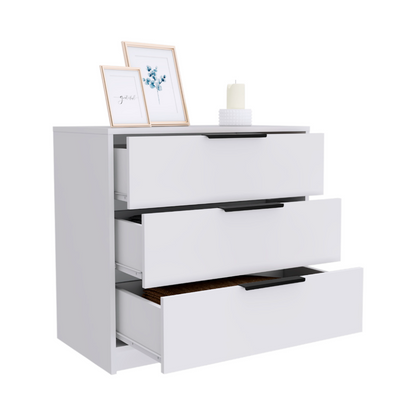 3 Drawers Dresser Maryland, Superior Top, White Finish
