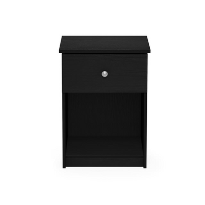 Furinno Lucca Nightstand with One Drawer, Set of 2, Black Oak