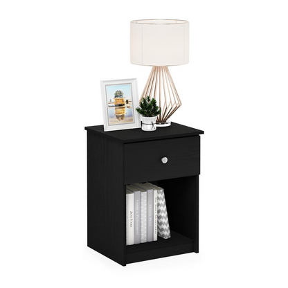 Furinno Lucca Nightstand with One Drawer, Set of 2, Black Oak
