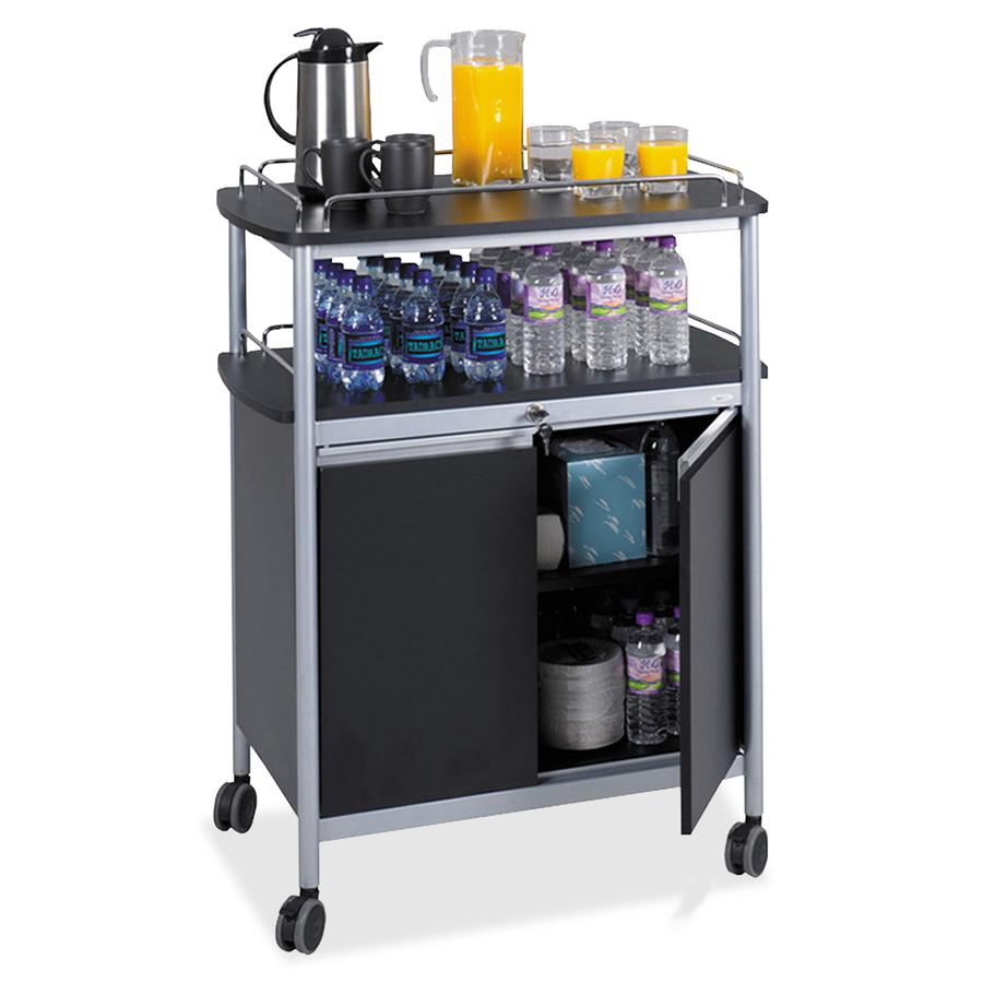 Mobile Beverage Cart, Plastic, 4 Shelves, 33.5" x 21.75" x 43", Black