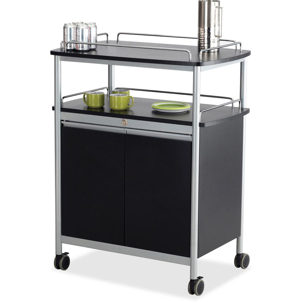 Mobile Beverage Cart, Plastic, 4 Shelves, 33.5" x 21.75" x 43", Black