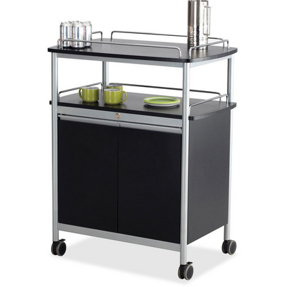 Mobile Beverage Cart, Plastic, 4 Shelves, 33.5" x 21.75" x 43", Black