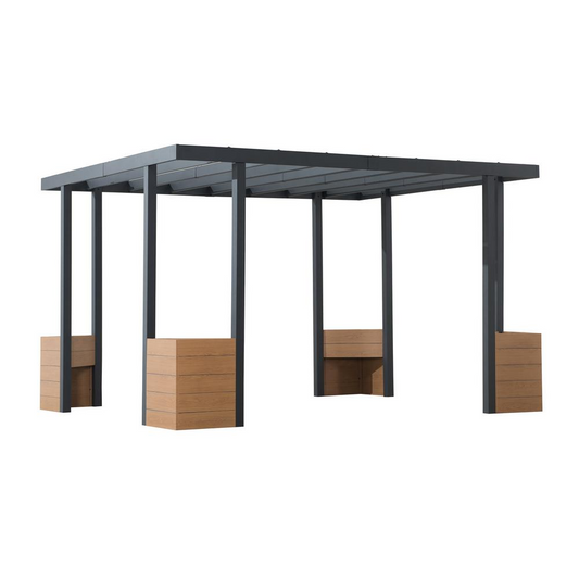 Sunjoy Marbella 10 x 12ft. Outdoor Patio Black Steel Frame Pergola with Planters