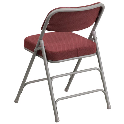 HERCULES Series Premium Curved Triple Braced & Double Hinged in Burgundy Fabric Metal Folding Chair