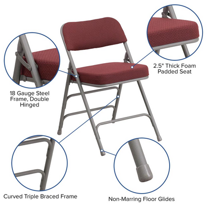 HERCULES Series Premium Curved Triple Braced & Double Hinged in Burgundy Fabric Metal Folding Chair