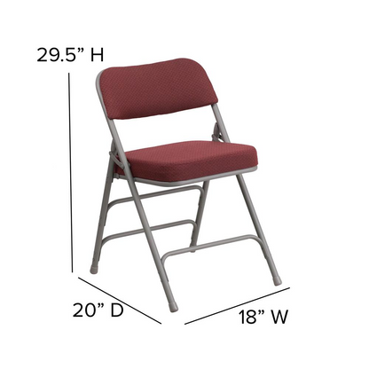 HERCULES Series Premium Curved Triple Braced & Double Hinged in Burgundy Fabric Metal Folding Chair