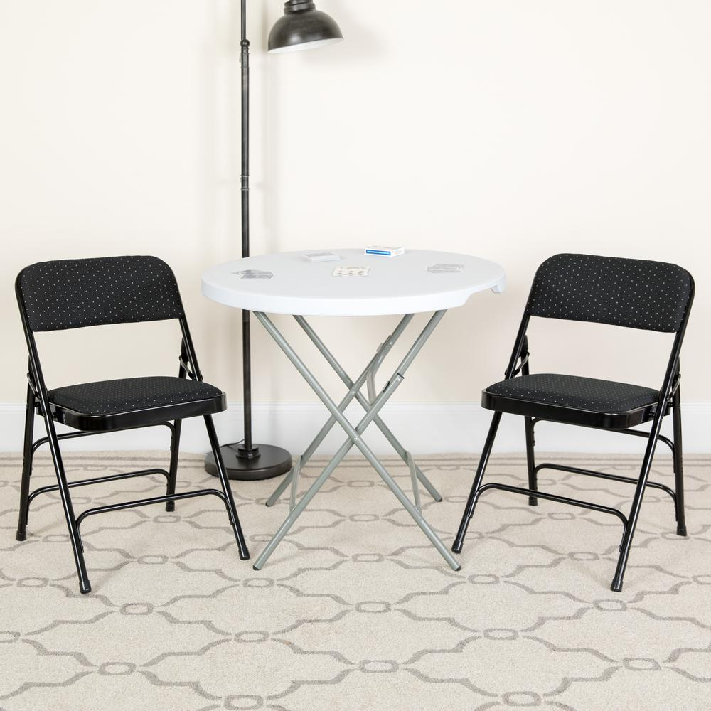 HERCULES Series Curved Triple Braced & Double Hinged Black Patterned Fabric Metal Folding Chair