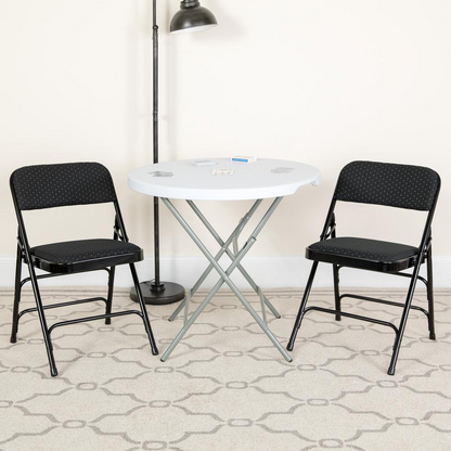 HERCULES Series Curved Triple Braced & Double Hinged Black Patterned Fabric Metal Folding Chair