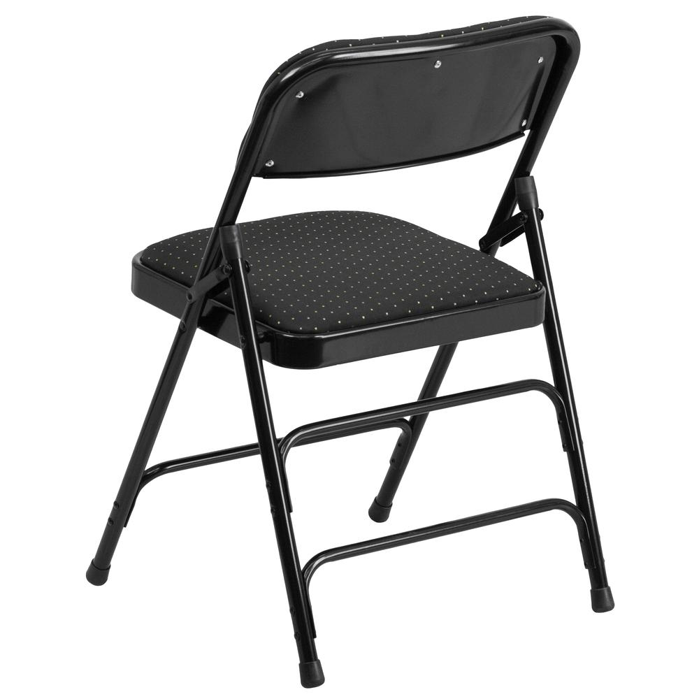 HERCULES Series Curved Triple Braced & Double Hinged Black Patterned Fabric Metal Folding Chair