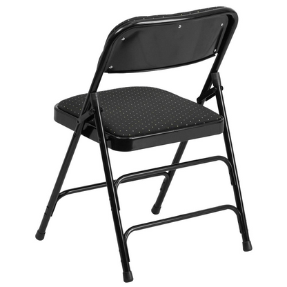 HERCULES Series Curved Triple Braced & Double Hinged Black Patterned Fabric Metal Folding Chair