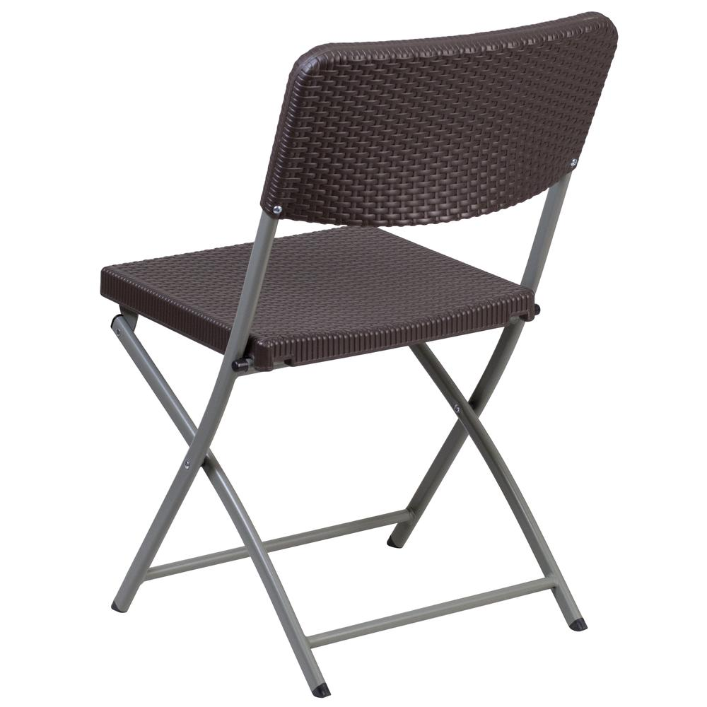 HERCULES Series Brown Rattan Plastic Folding Chair with Gray Frame