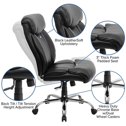 HERCULES Series Big & Tall 400 lb. Rated Black LeatherSoft Executive Ergonomic Office Chair with Full Headrest